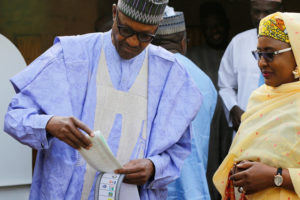 Image result for buhari and wife at the poll