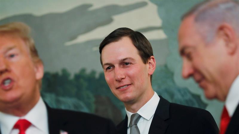 Kushner, centre, Trump's son-in-law, is said to be the main architect of a proposed bn economic plan [File: Carlos Barria/Reuters]